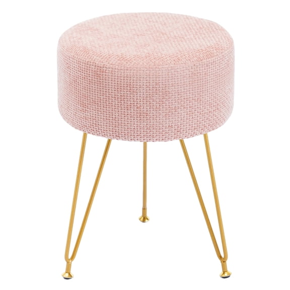 CONCETTA Round Vanity Stool, Upholstered Accent Stool for Makeup Room, Bedroom, Living Room,Pink