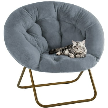 CONCETTA Saucer Chairs, Faux Fur Lounge Metal Chairs with Soft Padding and Flexible Folding, Gray (Set of 1)