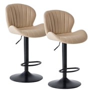 CONCETTA Swivel Bar Stools Set of 2 with Adjustable Height, Fabric with Backrest for Kitchen Island, Beige