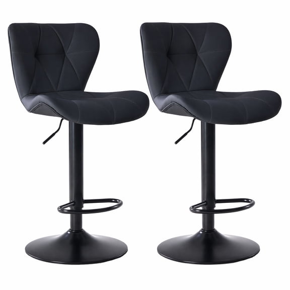 CONCETTA Swivel Bar Stools Set of 2 with Adjustable Height, Leather with Backrest for Home Bar, Classic Black