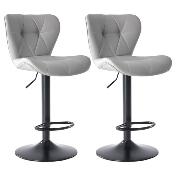 CONCETTA Swivel Bar Stools Set of 2 with Adjustable Height, Leather with Backrest for Home Bar, Gray