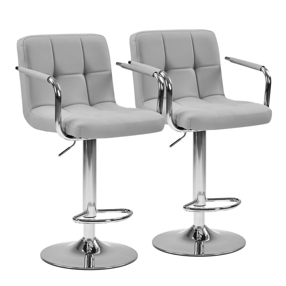 CONCETTA Set Of 2 Swivel Bar Stools With Armrests, Made of Adjustable Pu Leather with Back & Footrest,Gray