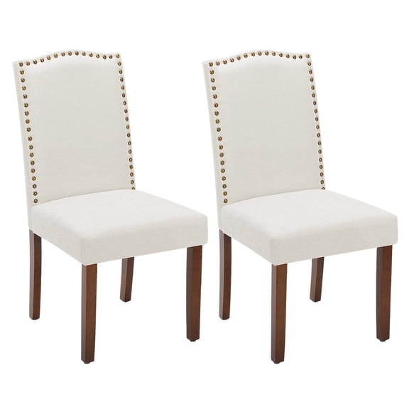 CONCETTA 2 Nailhead Trim Parsons Chairs, Wood Legs, Linen Upholstery, Elegant Dining Set-Beige