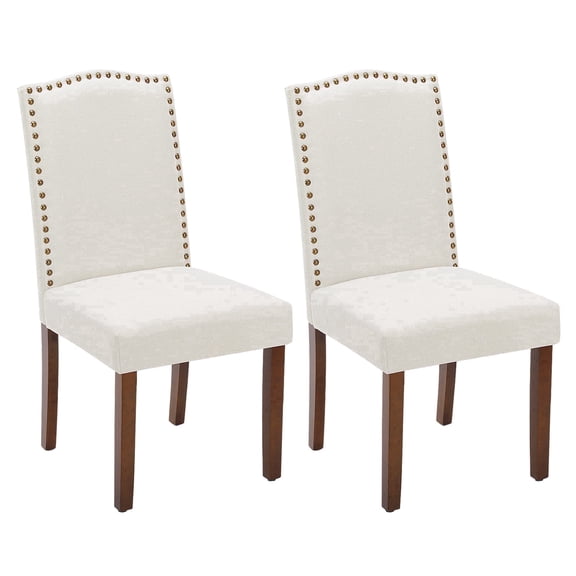 CONCETTA 2 Nailhead Trim Parsons Chairs, Wood Legs, Linen Upholstery, Elegant Chair Set, Beige