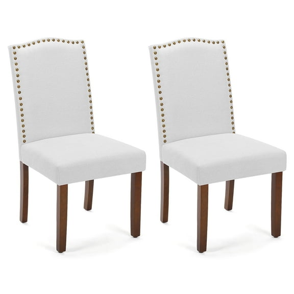 CONCETTA 2 Nailhead Trim Parsons Chairs, Wood Legs, Linen Upholstery, Gray - Elegant Dining Set