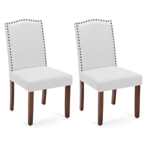CONCETTA Parsons Dining Chairs with Nailhead Trim Set of 2, Linen Upholstery, Wood Legs, Gray