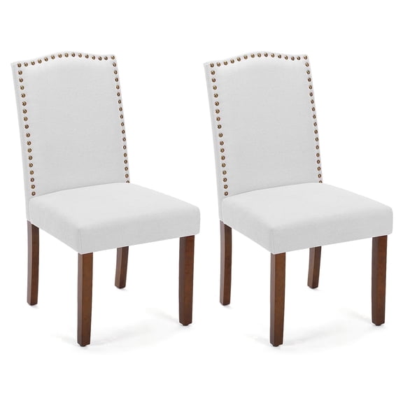 CONCETTA 2 Nailhead Trim Parsons Chairs, Wood Legs, Linen Upholstery, Elegant Chair Set, Gray