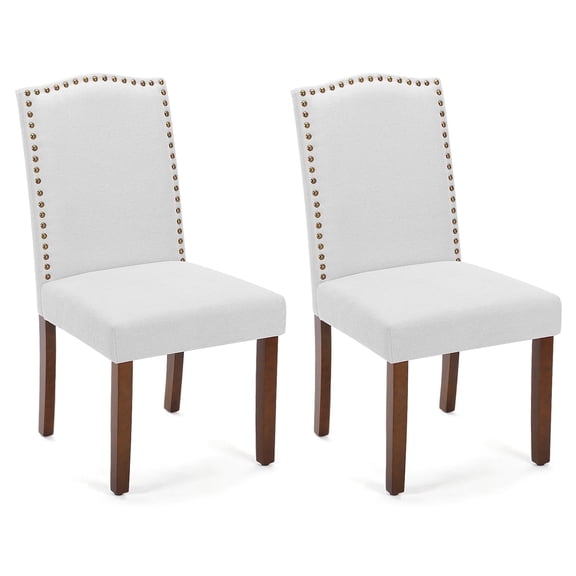 CONCETTA 2 Nailhead Trim Parsons Chairs, Wood Legs, Linen Upholstery, Elegant Dining Set- Gray