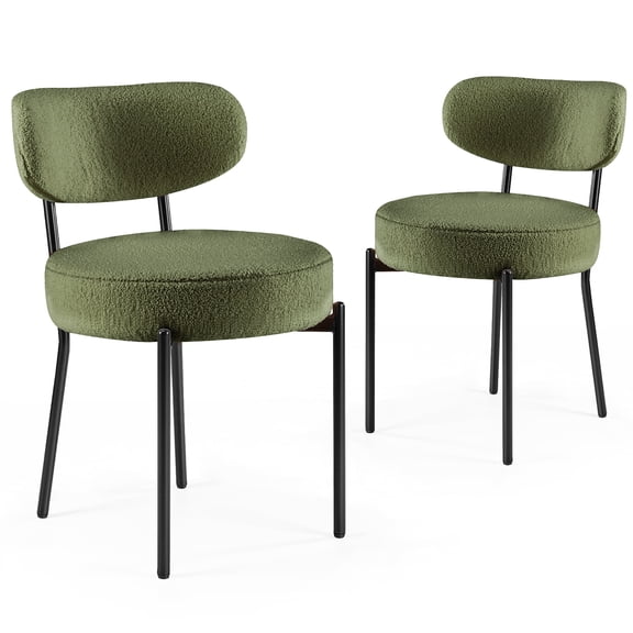CONCETTA Set of 2 Mid-Century Modern Dining Chairs, Round Kitchen Chairs with Curved Backrest, Green