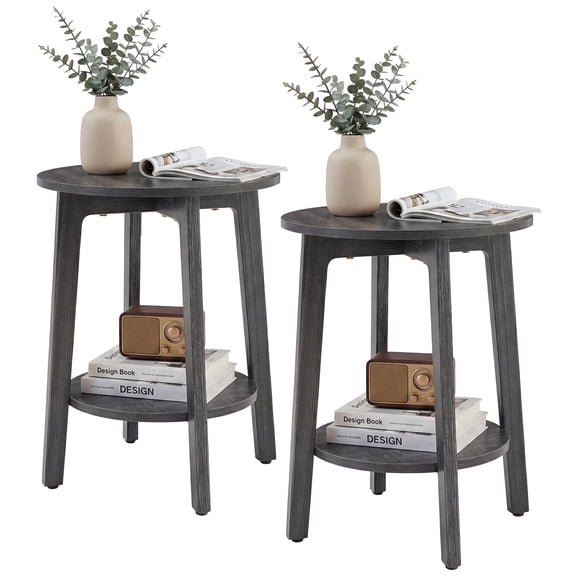 CONCETTA Set of 2 Round 2-Tier Bedside Nightstand, Side End Tables with Tapered Legs, Gray