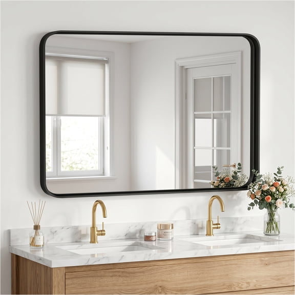 CONCETTA Shatterproof Bathroom Wall Mirror –30" x 40" Vanity Mirror with Rectangular Metal Frame, Anti-Fog, Black, Gift for Mother's Day