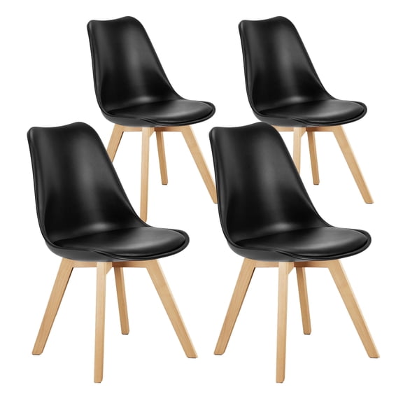 CONCETTA Side Chair Set, 4-Pack Black Upholstered Dining Chairs with Wooden Legs