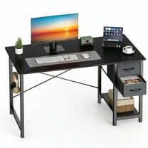 CONCETTA Small Computer Desk with 2 Drawers, 40 Inch Writing Work Study Computer Desk, Side Headphone Hook, Modern Style for Home Bedroom, Black Wood