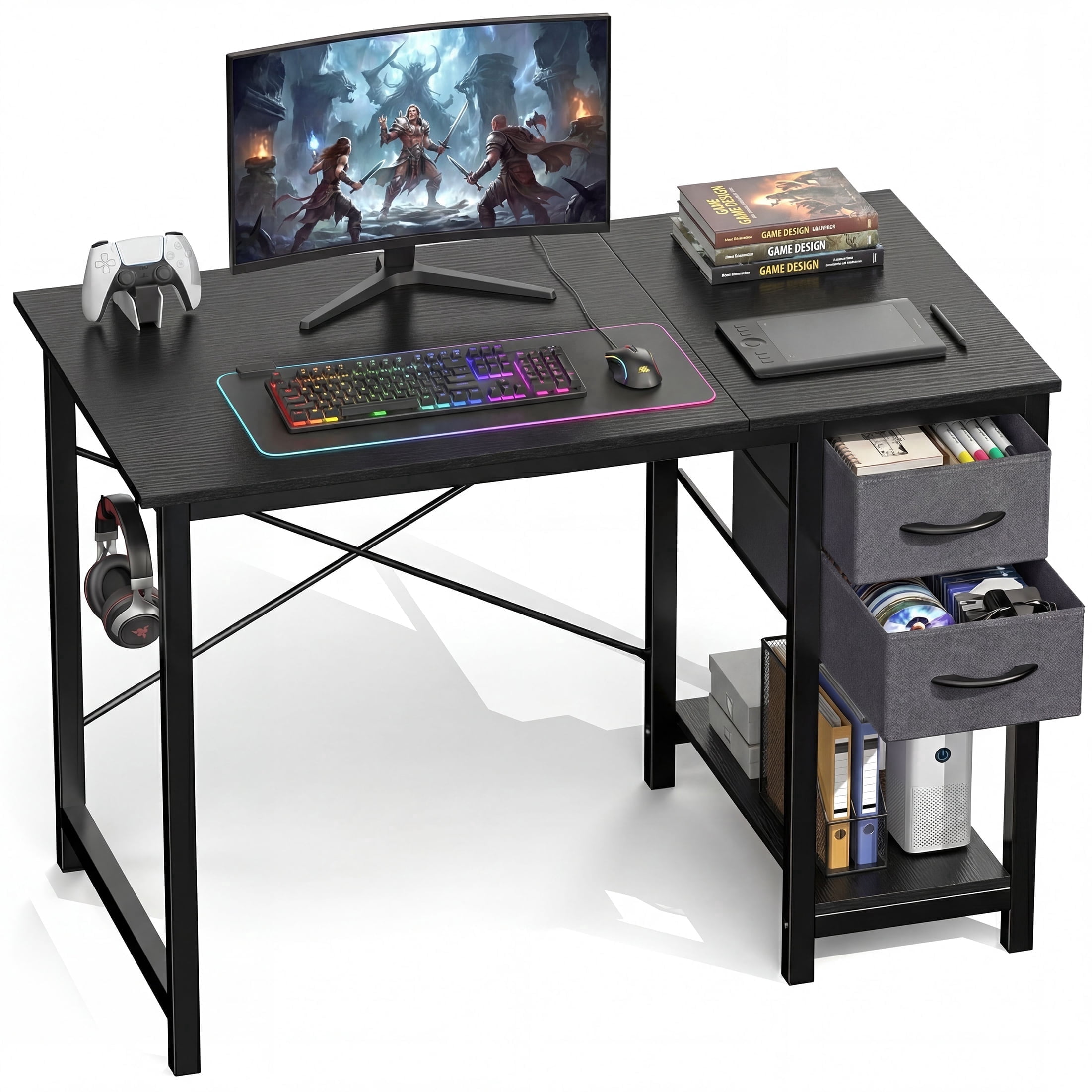 CONCETTA 40in Small Computer Desk with 2 Drawers, Writing Work