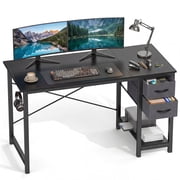 CONCETTA 47in Small Computer Desk with 2 Drawers, Side Headphone Hook, Writing Work Study Desk for Home, Black Wood