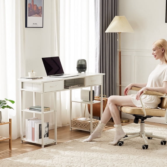 CONCETTA 48 Inch Computer Desk with Drawers Storage Bag for Adult, For Home Office Bedroom, White