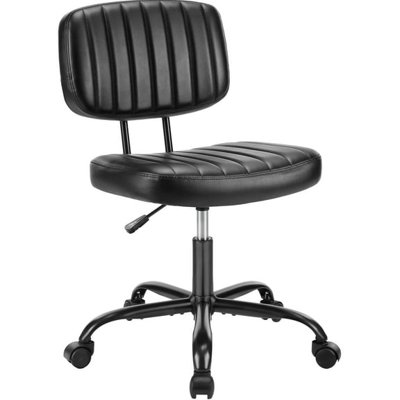 CONCETTA Small Office Computer Desk Chair, Armlees PU Leather Vanity Rolling Swuvel Task Chair, Black