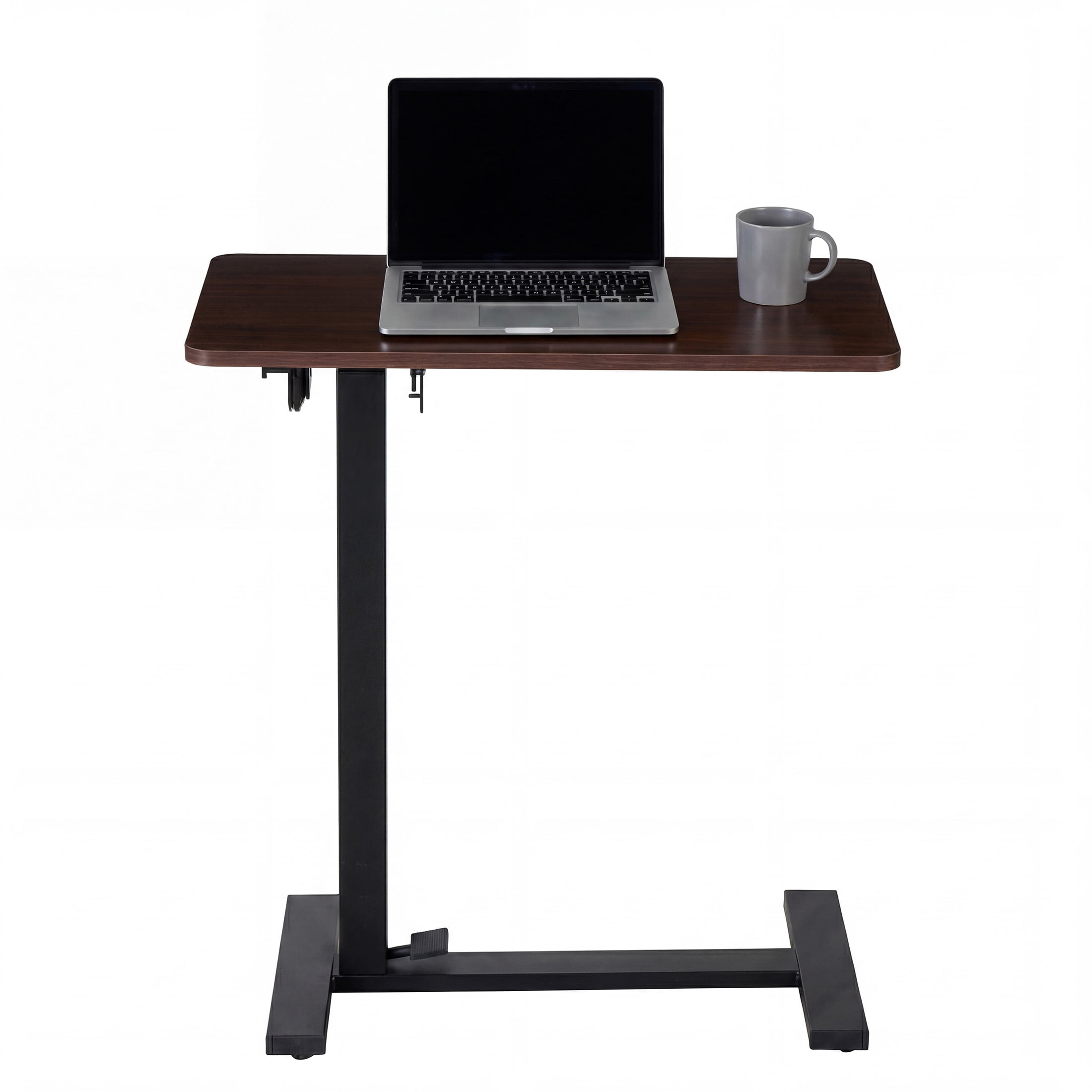 CONCETTA Overbed Table with Wheels Mobile Standing Desk, Adjustable height, Double-Sided Flip, Saves Space for Office, Classroom, Brown