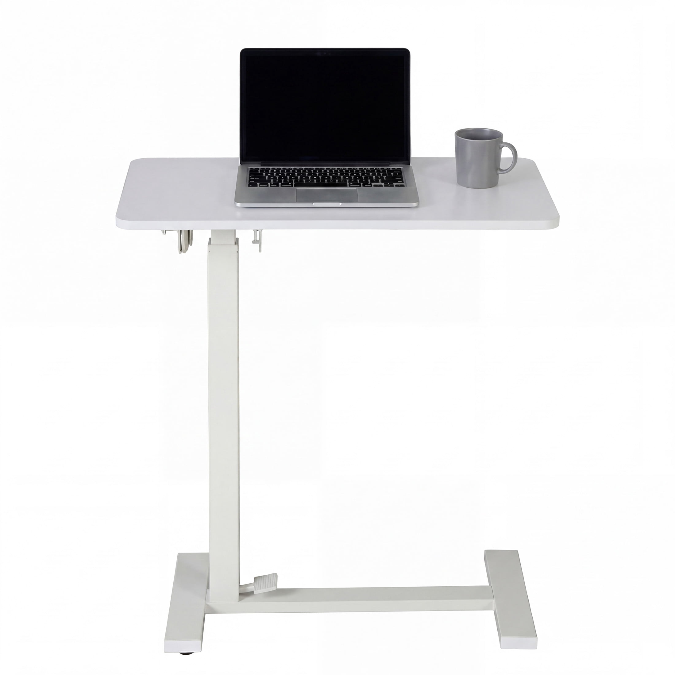 CONCETTA Overbed Table with Wheels Mobile Standing Desk, Adjustable height, Double-Sided Flip, Saves Space for Office, Classroom, White