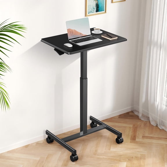 CONCETTA Small Mobile Standing Desk, Portable Rolling Laptop Cart with Adjustable Height and Wheels, Computer Table for Home Office, Black
