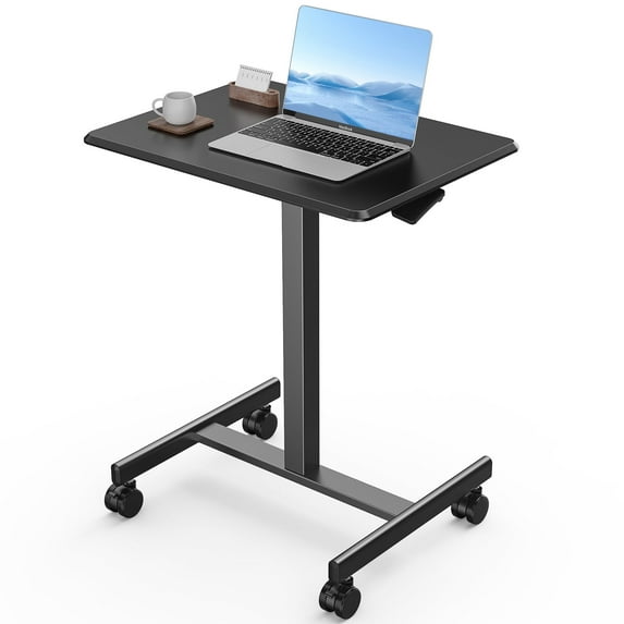 CONCETTA Small Mobile Standing Desk, Portable Rolling Laptop Cart with Adjustable Height and Wheels, Computer Table for Home Office, Black