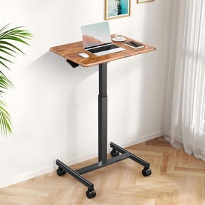 CONCETTA Small Mobile Standing Desk, Portable Rolling Laptop Cart with Adjustable Height and Wheels, Computer Table for Home Office, Rust Brown