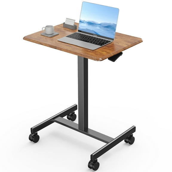 CONCETTA Small Mobile Standing Desk, Portable Rolling Laptop Cart with Adjustable Height and Wheels, Computer Table for Home Office, Rust Brown