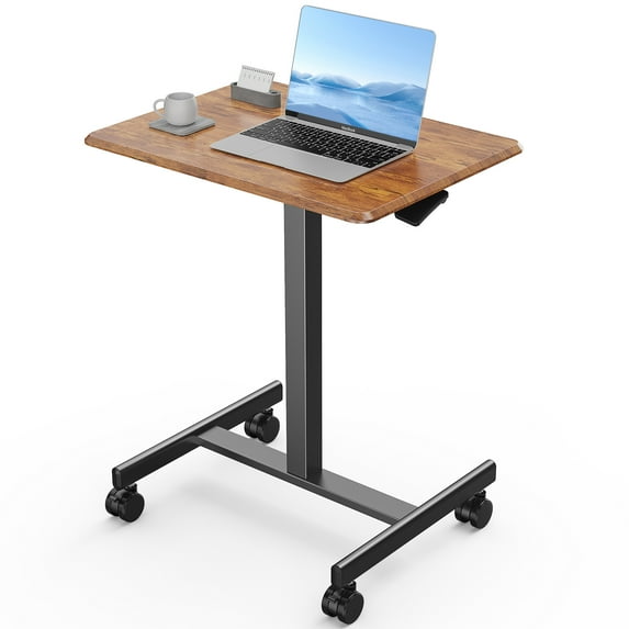 CONCETTA Small Mobile Standing Desk, Portable Rolling Laptop Cart with Adjustable Height and Wheels, Computer Table for Home Office, Rust Brown