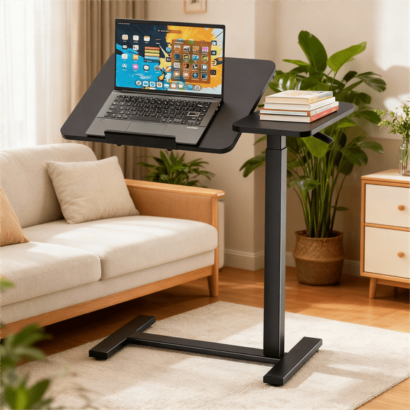 CONCETTA Small Standing Desk Rolling Table with Wheels, Portable Rolling Computer Table with Tilting Top, Adjustable Height Standing Workstation for Home Office, Bed, Sofa, Classroom