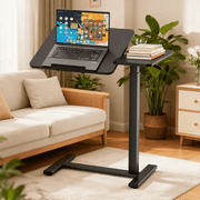 CONCETTA Overbed Table with Wheels Mobile Standing Desk, Adjustable height, Single-Sided Flip, Saves Space for Hospital, Home, Black