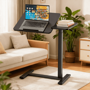 CONCETTA Overbed Table with Wheels Mobile Standing Desk, Adjustable height, Single-Sided Flip, Saves Space for Hospital, Home, Black
