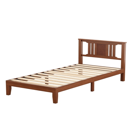 CONCETTA Solid Wood Platform Bed with Headboard, No Box Spring Needed, Wood Slat Support, Dark Brown Finish for Modern Bedroom, Full Size