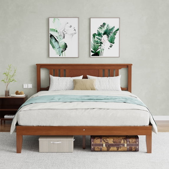 CONCETTA Queen Size Solid Wood Platform Bed with Headboard & 8”underbed storage, No Box Spring Needed, Wood Slat Support, Dark Brown Finish for Modern Bedroom
