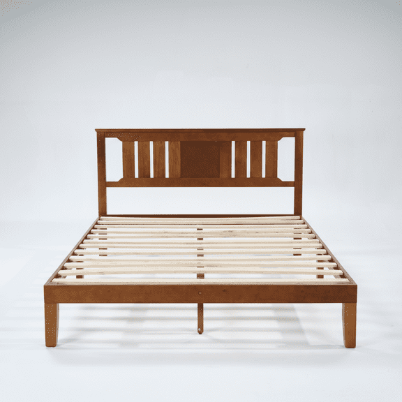 CONCETTA Solid Wood Platform Bed with Headboard, No Box Spring Needed, Wood Slat Support, Dark Brown Finish for Modern Bedroom, Queen Size