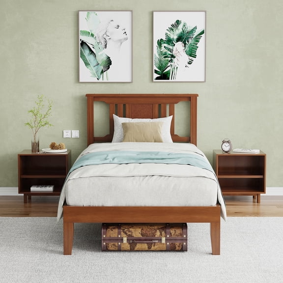 CONCETTA Solid Wood Platform Bed with Headboard, No Box Spring Needed, Wood Slat Support, Dark Brown Finish for Modern Bedroom, Twin Size