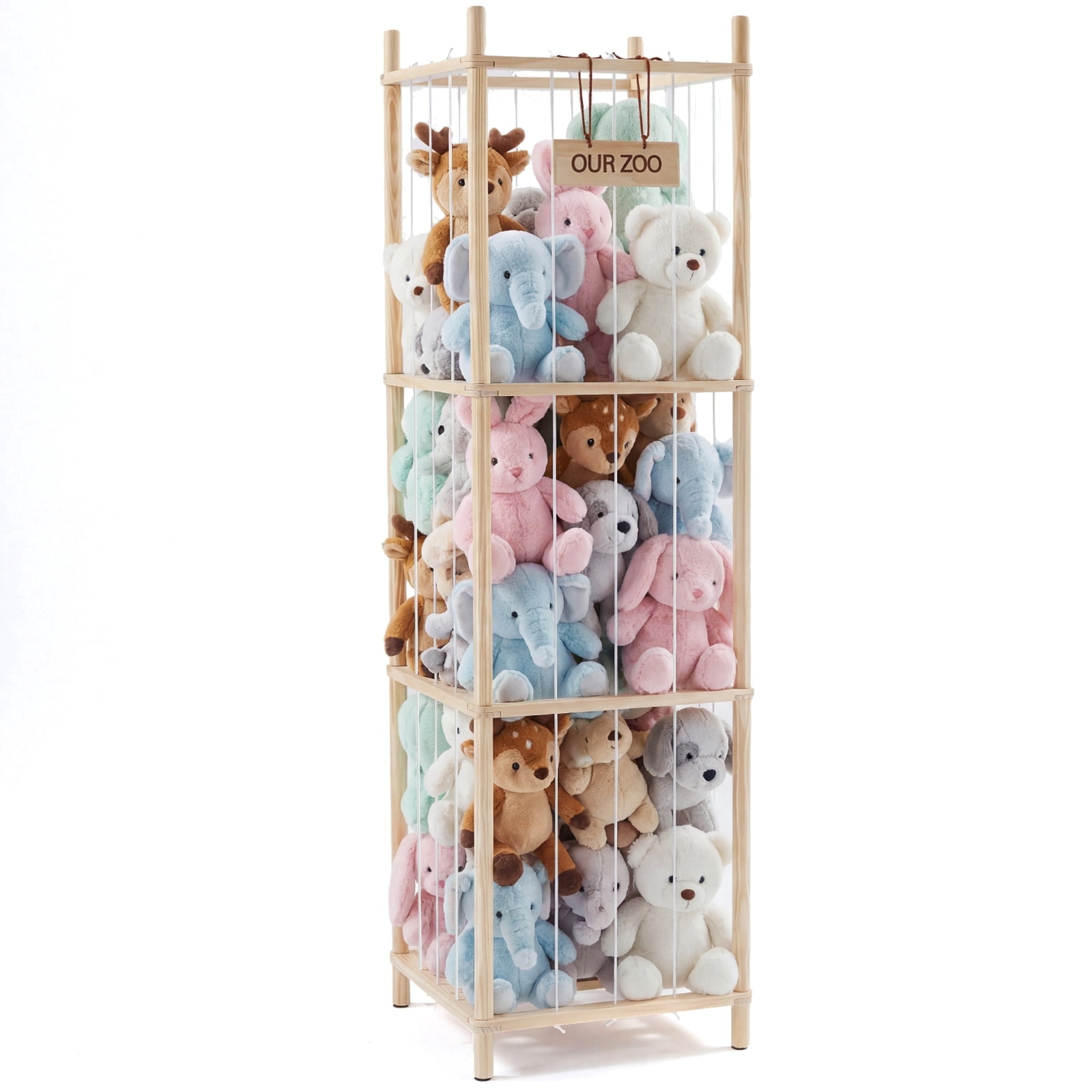 CONCETTA Toy Storage Organizer, Wooden Toy Holder Cage - Holds 40+ Plush Toys, Sturdy Wood & Steel Screw Construction for Toddler Room, Playroom, Bedroom, Wood