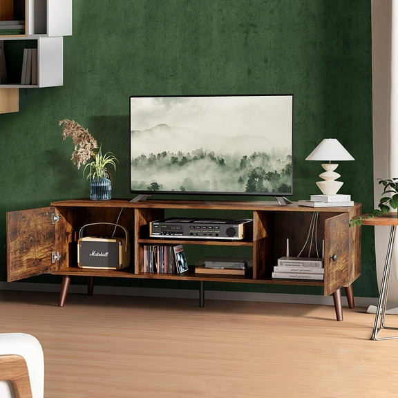 CONCETTA TV Stand for 55 60 inch Television, 2 Cabinet, Soft Hinge Door with Handle, Brown