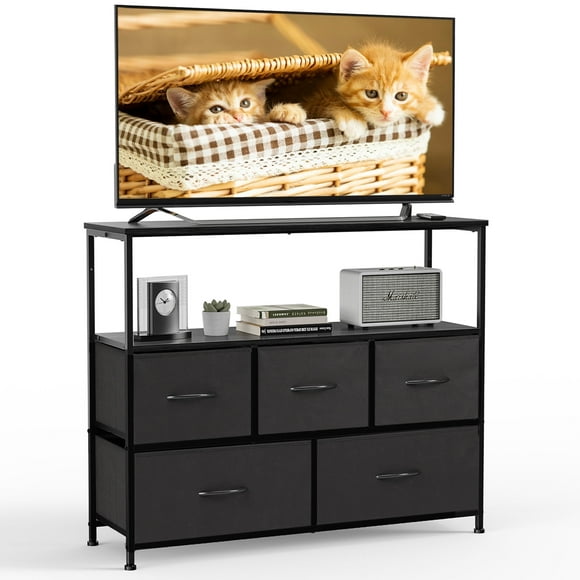 CONCETTA TV Stand with 5-Drawer Dresser for Bedroom, Living Room, Storage Cabinet with 55 inch TV Stand for Adult, Black