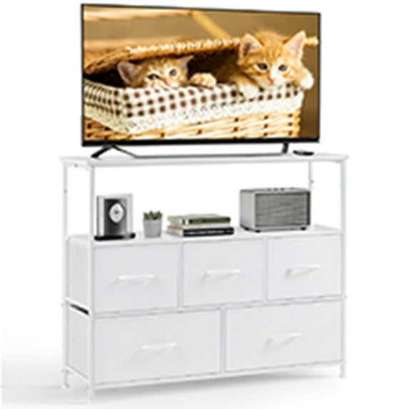 CONCETTA TV Stand with 5 Drawer Dresser for Bedroom, Storage Cabinet with 55 Inch TV Stand for Living Room, White