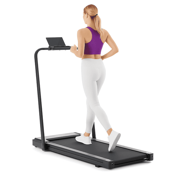 CONCETTA Foldable Walking Treadmill with Handrails, 2-in-1 Quiet Under Desk Treadmill for Home Office, Remote Control, LED Display, Black