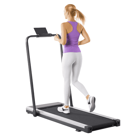 CONCETTA Foldable Walking Treadmill with Handrails, Quiet 2-in-1 Under Desk Treadmill for Home Office, Remote Control, LED Display, Silver
