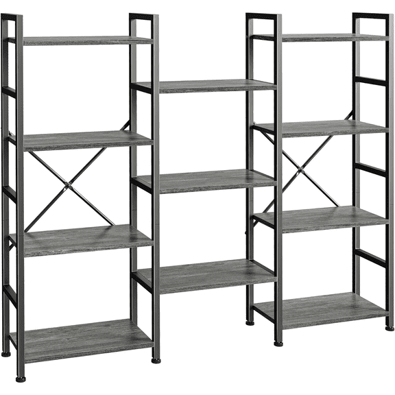 CONCETTA Triple 4-Tier Bookshelf with 11 Open Display Shelves, Adjustable Storage Bookcase for Home & Office, Sturdy Steel Frame and Wood Construction, Anti-Tip and Adjustable Feet, White
