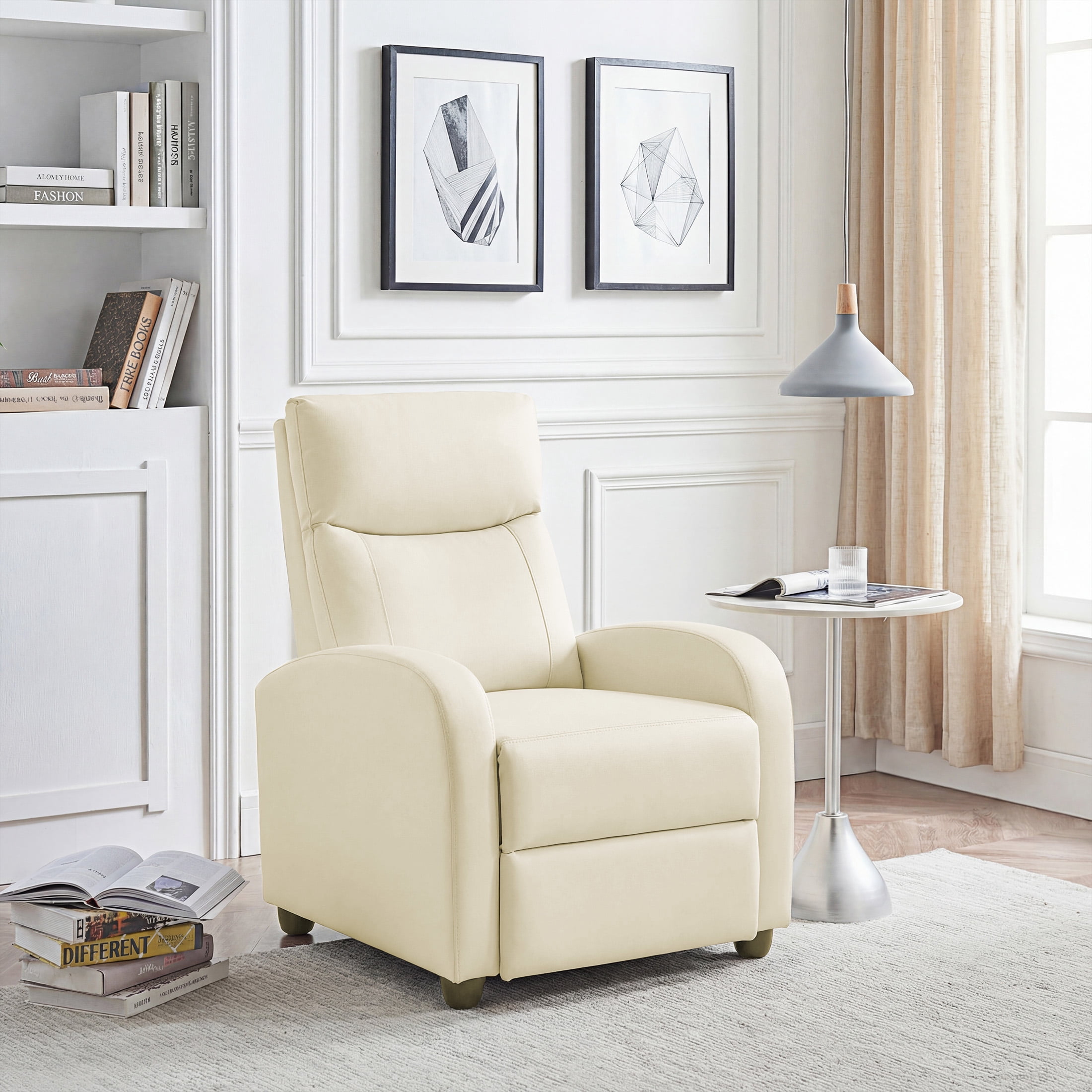 CONCETTA Vibration Massage Recliner Chair, 160° Reclining Small Sofa for Living Room & Home Theater, 275lbs Capacity, Relaxing Comfort, Beige