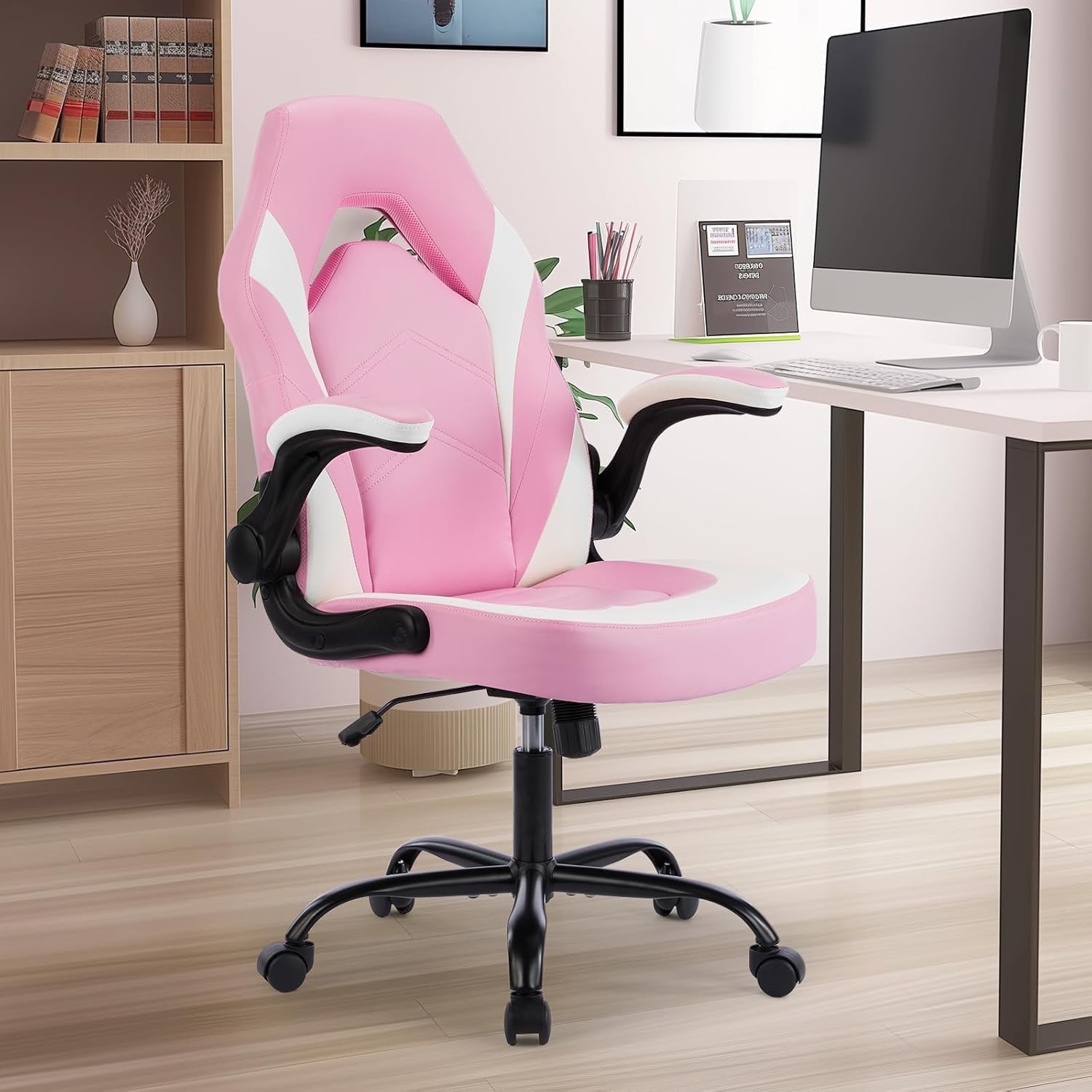 CONCETTA Ergonomic Gaming Desk Chair, PU Leather Adjustable Office Chair for Home or Study, Pink