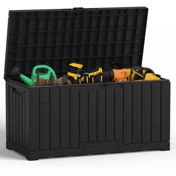 CONCETTA 60-Gallon Waterproof Deck Box, UV-Resistant Resin Outdoor Storage, Lockable Wide-Opening Lid, Garden Patio Storage Bench, Black