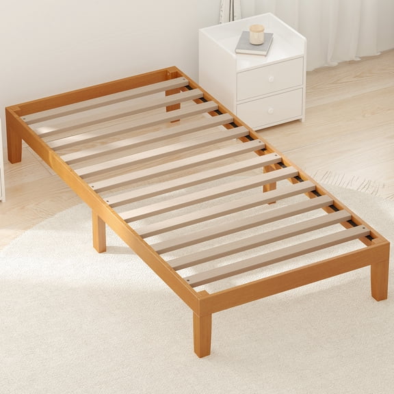 JOINSUN Wood Bed Frame, Twin Size Storage Space Under Base and Support Slats, No Spring Required 12in Wooden Platform Bed Frame