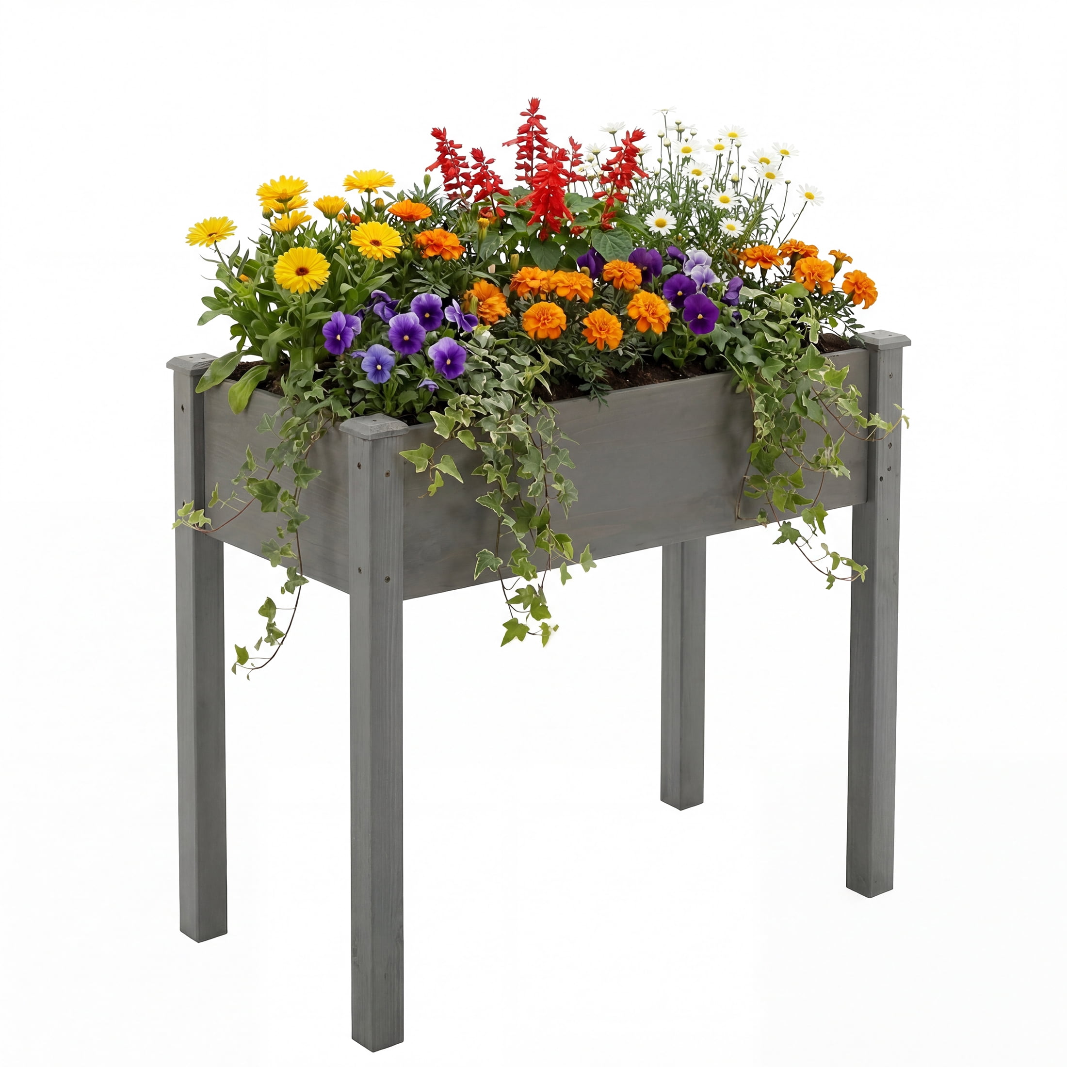 CONCETTA Wooden Raised Garden Bed - Elevated Planter Box with Drainage & Liner, 34" x 18" x 30" for Backyard/Patio/Balcony (Gray)