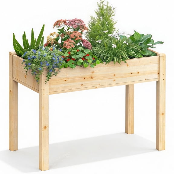 CONCETTA Wooden Raised Garden Bed - Elevated Planter Box with Drainage & Liner, 34" x 18" x 30" for Backyard/Patio/Balcony (Natural)