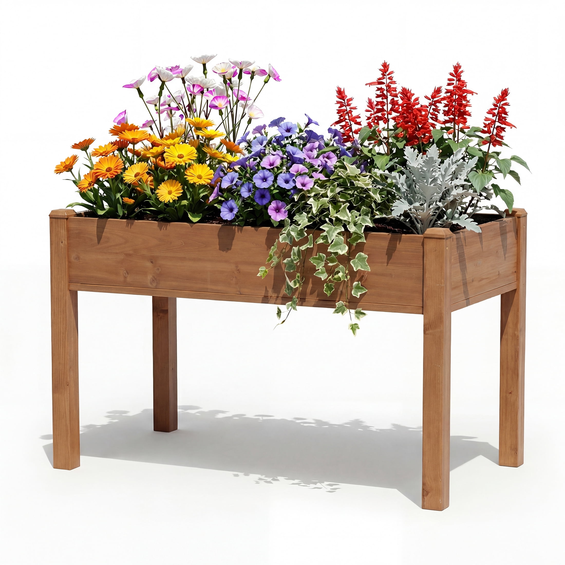 CONCETTA Wooden Raised Garden Bed - Elevated Planter Box with Drainage & Liner, 48" x 24" x 30" for Backyard/Patio/Balcony (Brown)