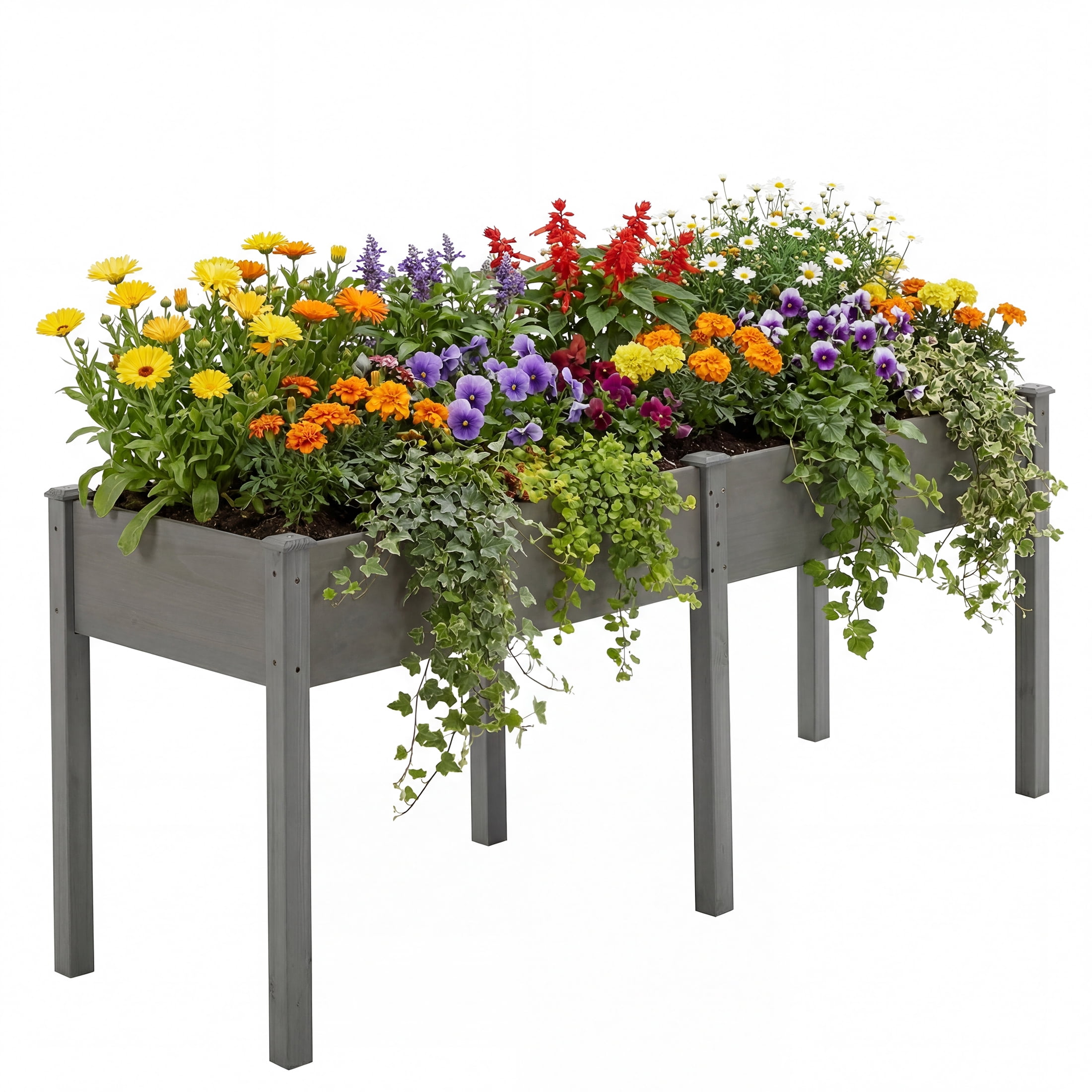 CONCETTA Wooden Raised Garden Bed - Elevated Planter Box with Drainage & Liner, 72" x 23" x 30" for Backyard/Patio/Balcony (Gray)